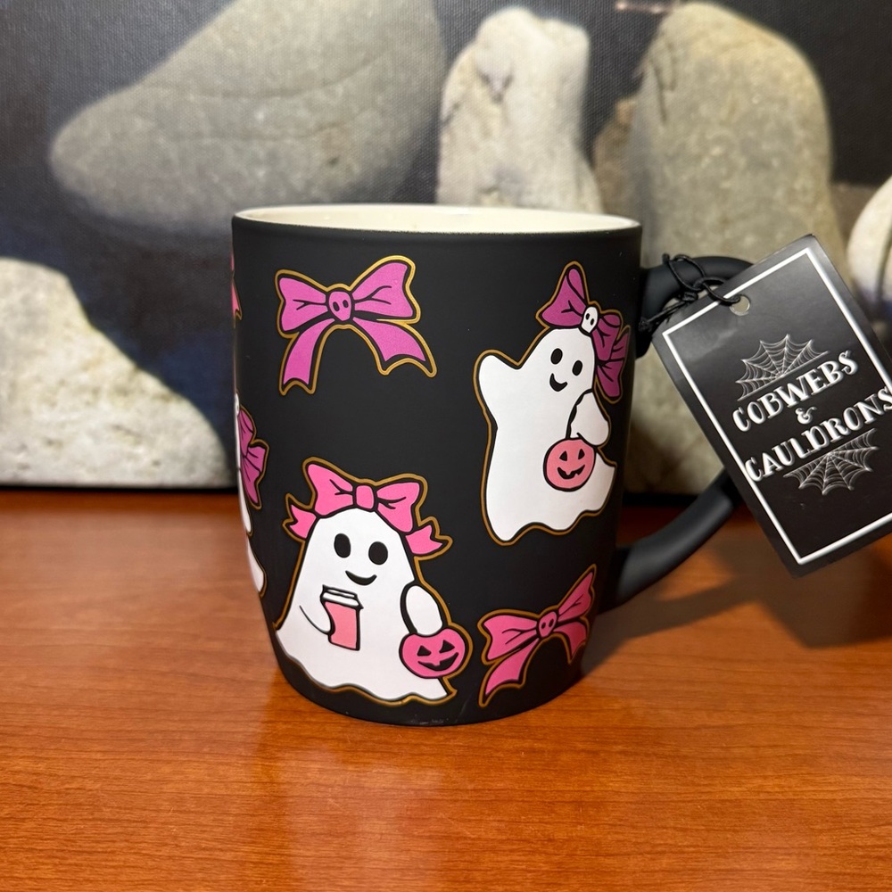 GHOSTS and PINK BOWS Soft Touch HALLOWEEN Mug